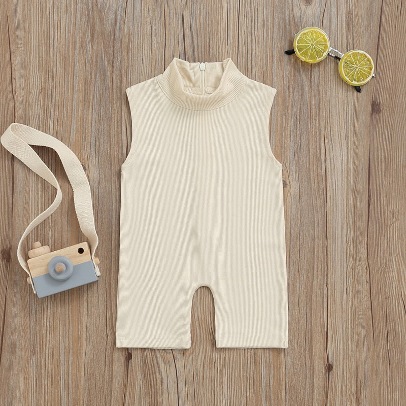 0-5Y  Back Zipper Elastic Playsuits