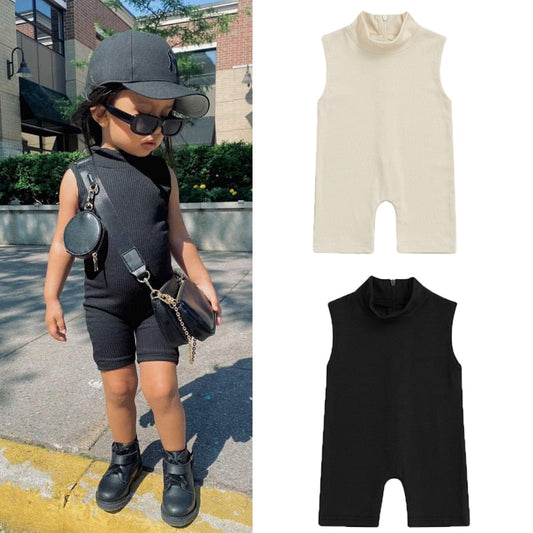 0-5Y  Back Zipper Elastic Playsuits