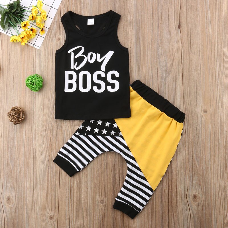 2PCS Sleeveless Letter Black Vest Tops Striped Patchwork Harem Pants