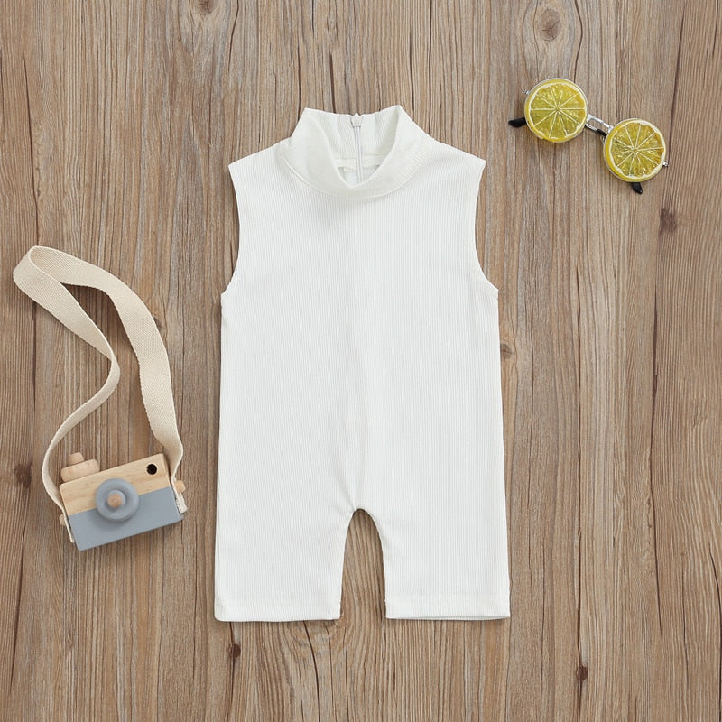 0-5Y  Back Zipper Elastic Playsuits