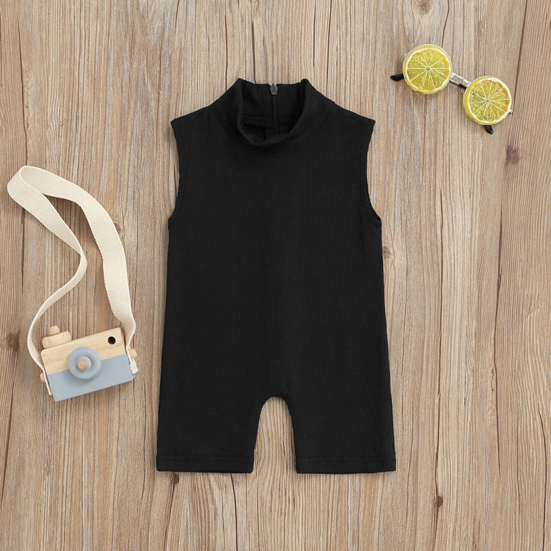 0-5Y  Back Zipper Elastic Playsuits