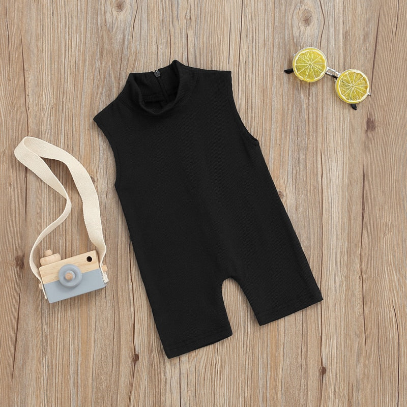 0-5Y  Back Zipper Elastic Playsuits