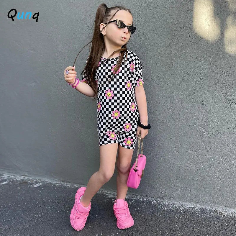 O Neck Plaid Print  Set