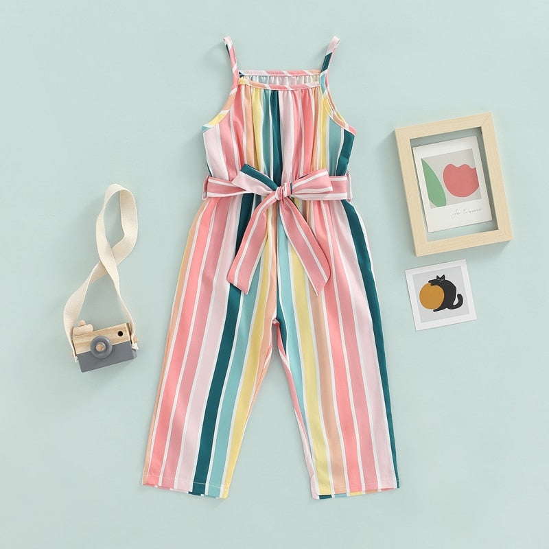 1-6Y Striped Printed Playsuits Pants With Belt