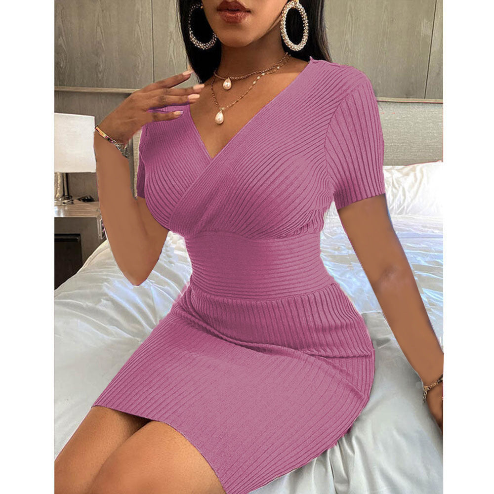 Momsaffection  V-Neck Elastic High Waist Sexy Dress