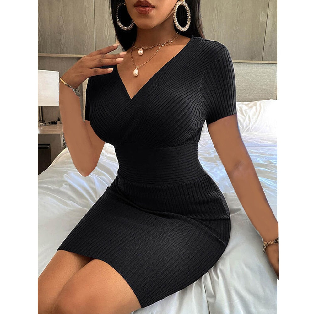 Momsaffection  V-Neck Elastic High Waist Sexy Dress