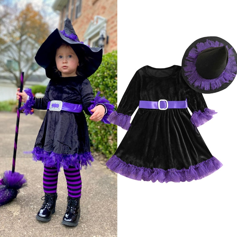 Princess Dress Halloween Contrast  With Hats 1-6Y