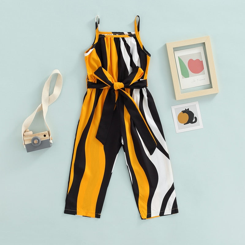 1-6Y Striped Printed Playsuits Pants With Belt