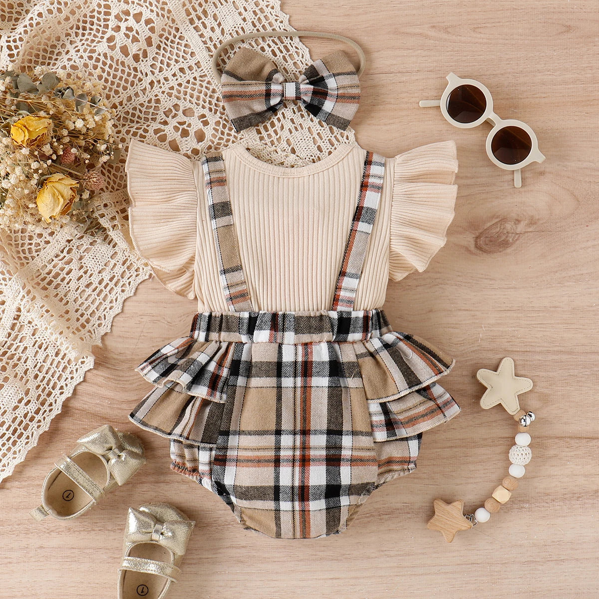 Spliced Plaid Romper