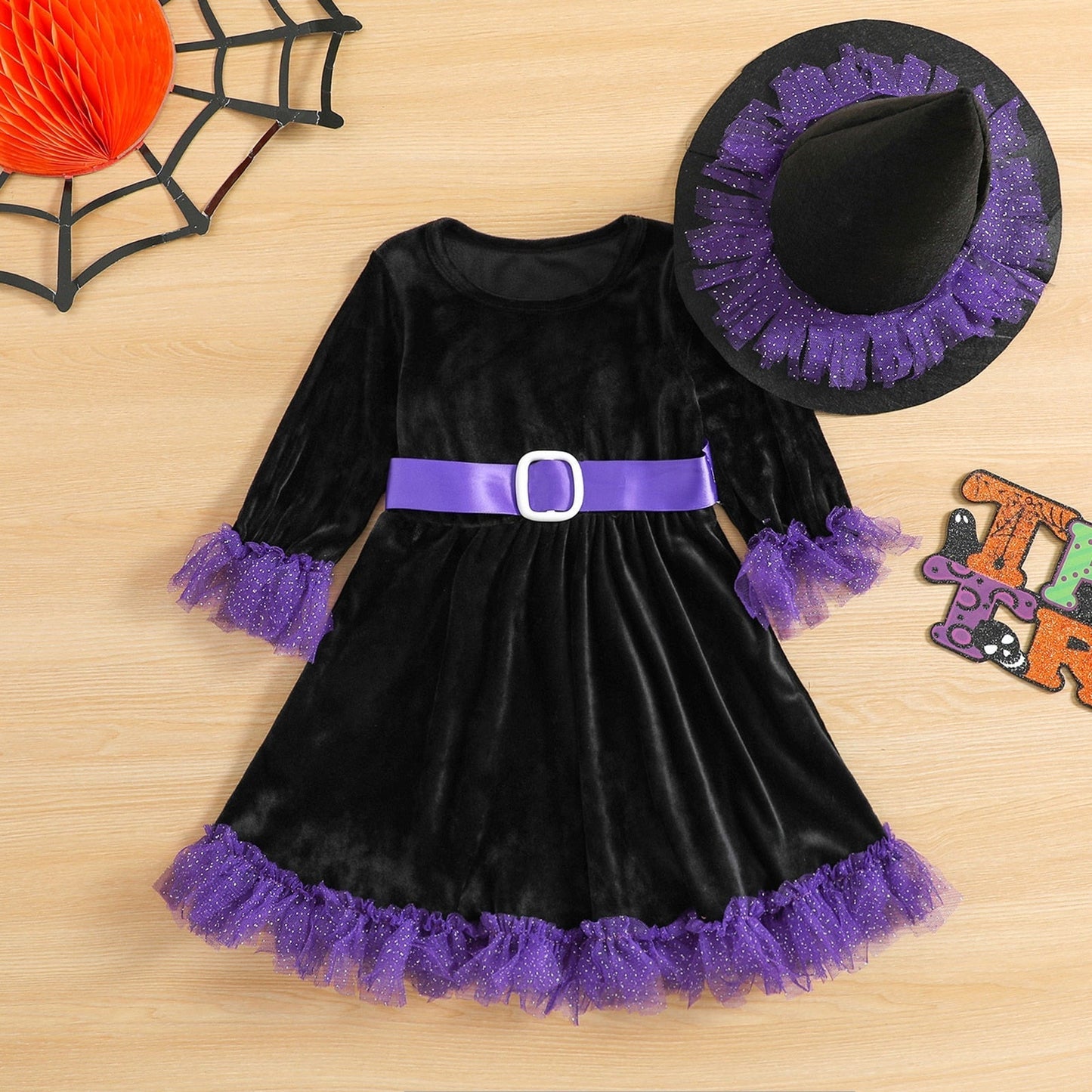 Princess Dress Halloween Contrast  With Hats 1-6Y