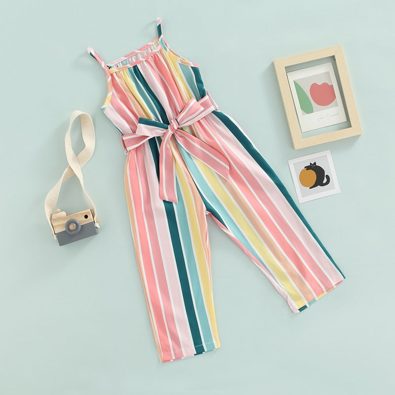 1-6Y Striped Printed Playsuits Pants With Belt