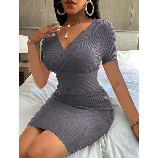 Momsaffection  V-Neck Elastic High Waist Sexy Dress