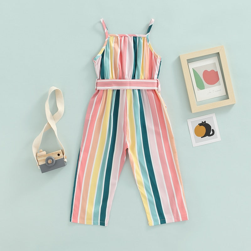 1-6Y Striped Printed Playsuits Pants With Belt