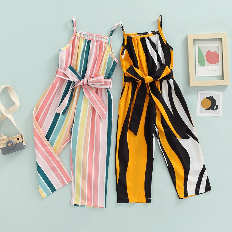 1-6Y Striped Printed Playsuits Pants With Belt