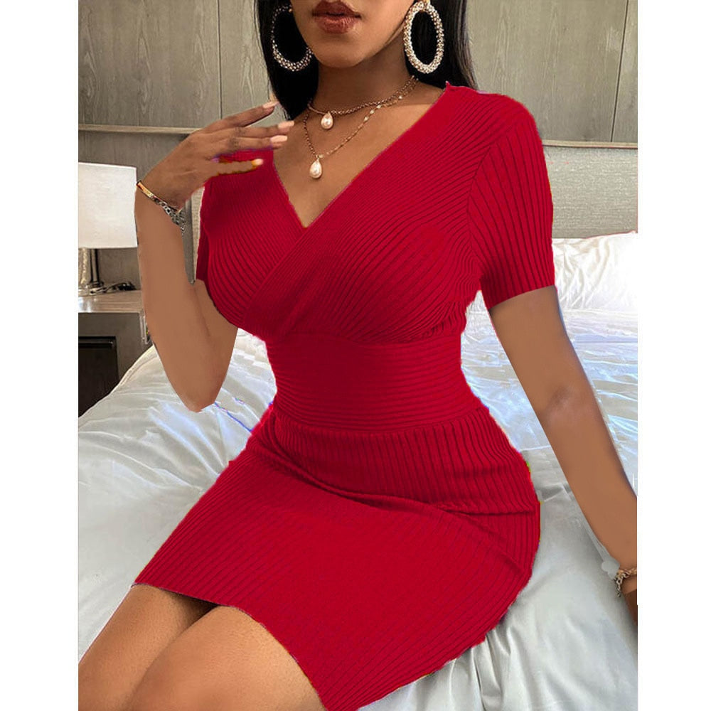 Momsaffection  V-Neck Elastic High Waist Sexy Dress