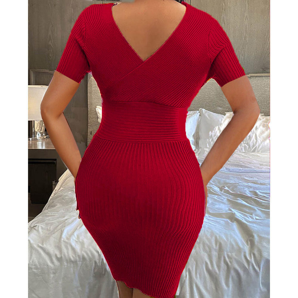 Momsaffection  V-Neck Elastic High Waist Sexy Dress